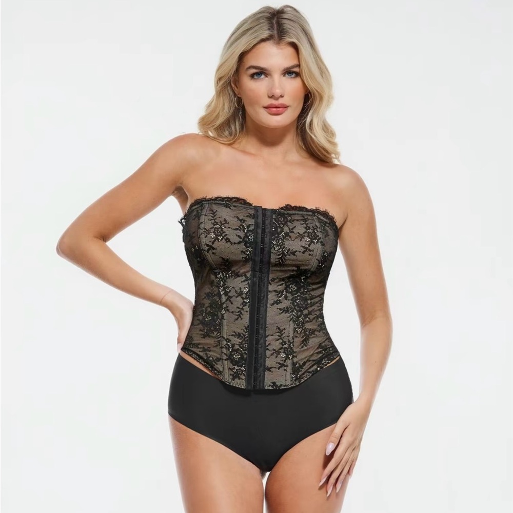 NWT Popilush Black Sexy Corset Top Bustier w Detachable Strap - Cincher - Small